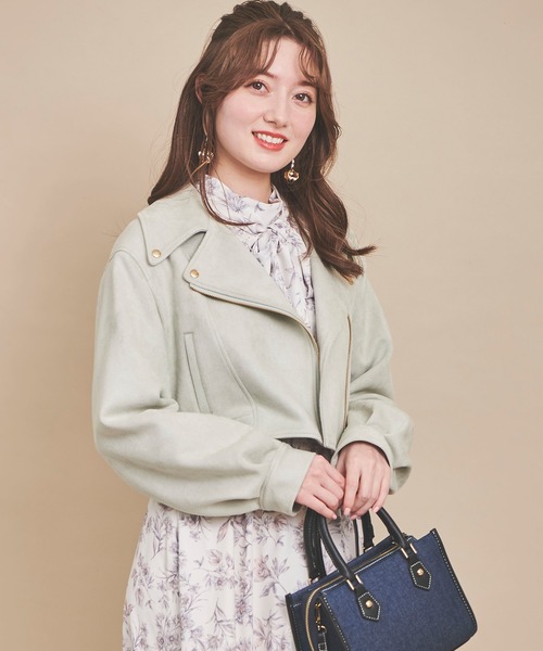 31 Sons de mode（トランテアン　ソン　ドゥ　モード）の「フェイクスエードライダースジャケット（ライダースジャケット・レディース・ベージュ/ライトグリーン・フリー）」の12枚目の写真