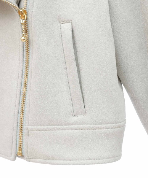 31 Sons de mode（トランテアン　ソン　ドゥ　モード）の「フェイクスエードライダースジャケット（ライダースジャケット・レディース・ベージュ/ライトグリーン・フリー）」の20枚目の写真