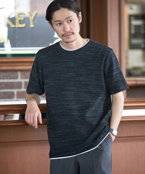 SHIPS(シップス)の「SHIPS: ワッフル フェイクレイヤード クルーネック Tシャツ(Tシャツ/カットソー・メンズ・ライトグレー/ネイビー/ダークグレー・SMALL/MEDIUM/LARGE/X-LARGE)」の2枚目の写真