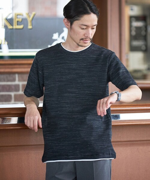 SHIPS(シップス)の「SHIPS: ワッフル フェイクレイヤード クルーネック Tシャツ(Tシャツ/カットソー・メンズ・ライトグレー/ネイビー/ダークグレー・SMALL/MEDIUM/LARGE/X-LARGE)」の4枚目の写真
