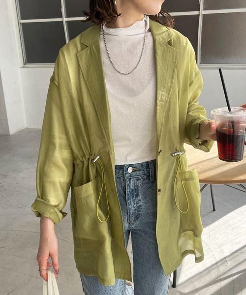 DISCOAT（ディスコート）の「【WEB限定】シアージャケット《新色追加!!》（テーラードジャケット・レディース・アイボリー/ブラック/グレイッシュベージュ/ライトグリーン/ピンク/モカ/カーキ・FREE）」の6枚目の写真