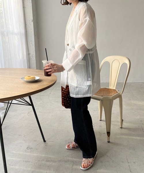 DISCOAT（ディスコート）の「【WEB限定】シアージャケット《新色追加!!》（テーラードジャケット・レディース・アイボリー/ブラック/グレイッシュベージュ/ライトグリーン/ピンク/モカ/カーキ・FREE）」の9枚目の写真