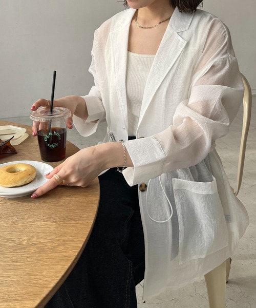 DISCOAT（ディスコート）の「【WEB限定】シアージャケット《新色追加!!》（テーラードジャケット・レディース・アイボリー/ブラック/グレイッシュベージュ/ライトグリーン/ピンク/モカ/カーキ・FREE）」の13枚目の写真