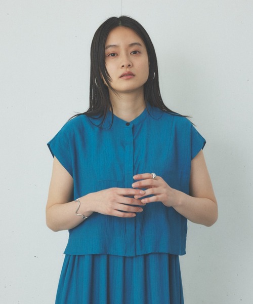 Happy John（ハッピージョン）の「french sleeve short shirt/フレンチスリーブショートシャツ（シャツ/ブラウス・レディース・イエロー/ブラック/ブルー・FREE）」の13枚目の写真