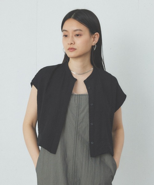 Happy John（ハッピージョン）の「french sleeve short shirt/フレンチスリーブショートシャツ（シャツ/ブラウス・レディース・イエロー/ブラック/ブルー・FREE）」の5枚目の写真