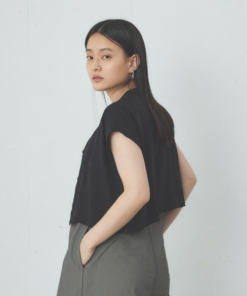 Happy John（ハッピージョン）の「french sleeve short shirt/フレンチスリーブショートシャツ（シャツ/ブラウス・レディース・イエロー/ブラック/ブルー・FREE）」の7枚目の写真