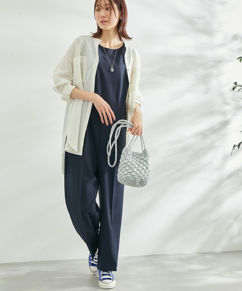ROPE' PICNIC(ロペピクニック)の「麻調オールインワン(つなぎ/オールインワン・レディース・ベージュ/ネイビー・38)」の1枚目の写真