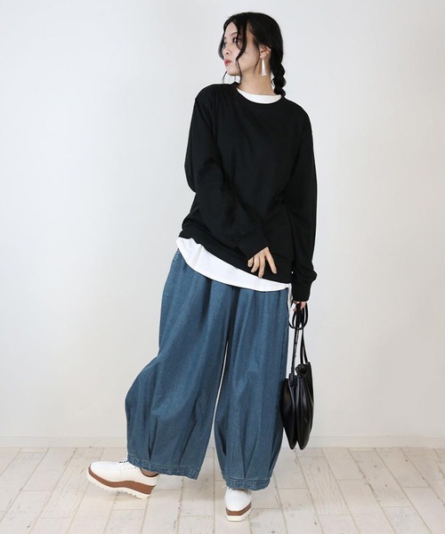 atONE(アットワン)の「atONE キュロットピエロデニム パンツ(デニムパンツ・レディース・ワンウォッシュ/ブルー・M/LL/3L/L/4L)」の5枚目の写真