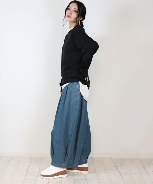 atONE(アットワン)の「atONE キュロットピエロデニム パンツ(デニムパンツ・レディース・ワンウォッシュ/ブルー・M/LL/3L/L/4L)」の6枚目の写真