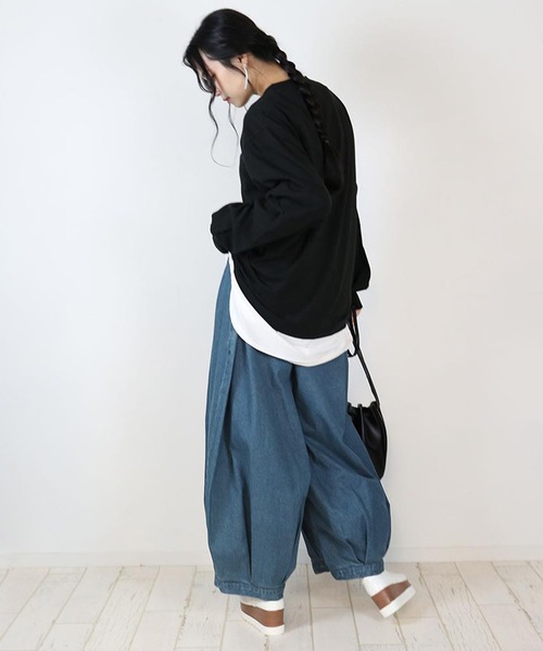 atONE(アットワン)の「atONE キュロットピエロデニム パンツ(デニムパンツ・レディース・ワンウォッシュ/ブルー・M/LL/3L/L/4L)」の7枚目の写真