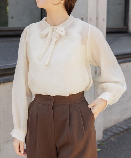 flower（フラワー）の「シアーリボンブラウス（シャツ/ブラウス・レディース・ピンク/アイボリー・FREE）」の2枚目の写真