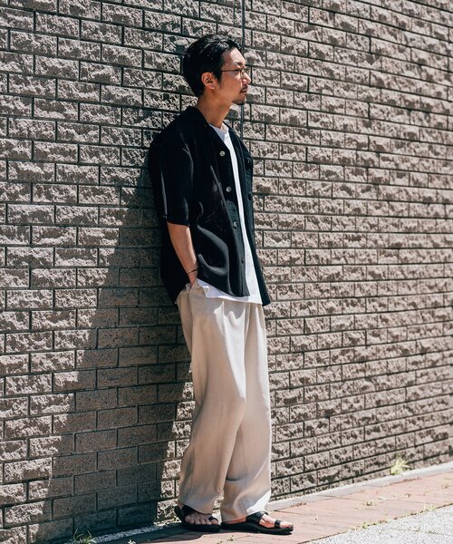 EDIFICE（エディフィス）の「スポンディッシュ リラックス ニット オープンカラー 半袖シャツ（シャツ/ブラウス・メンズ・ブルー/ブラック/アイボリー/ライトグリーン/レッド・MEDIUM/LARGE/SMALL）」の7枚目の写真