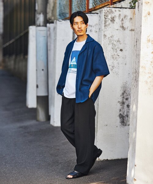 EDIFICE（エディフィス）の「スポンディッシュ リラックス ニット オープンカラー 半袖シャツ（シャツ/ブラウス・メンズ・ブルー/ブラック/アイボリー/ライトグリーン/レッド・MEDIUM/LARGE/SMALL）」の11枚目の写真