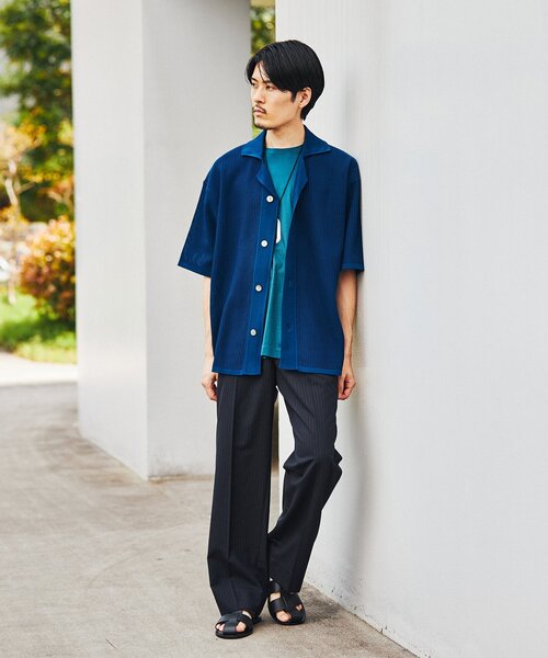 EDIFICE（エディフィス）の「スポンディッシュ リラックス ニット オープンカラー 半袖シャツ（シャツ/ブラウス・メンズ・ブルー/ブラック/アイボリー/ライトグリーン/レッド・MEDIUM/LARGE/SMALL）」の12枚目の写真