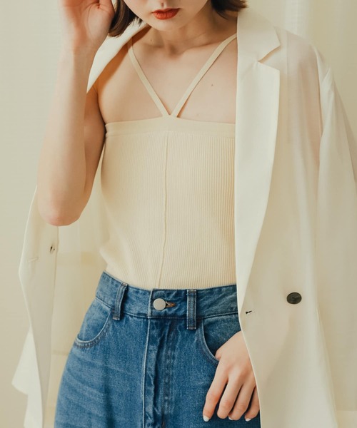 SENSE OF PLACE by URBAN RESEARCH（センスオブプレイスバイアーバンリサーチ）の「ホルターネックニットキャミソール（キャミソール・レディース・チャコールグレー/ライトブルー/ベージュ・ONE）」の4枚目の写真