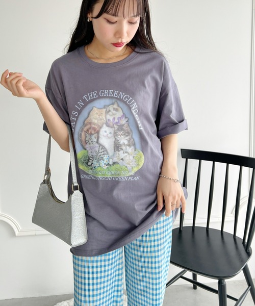 √nuage(ルートニュアージュ)の「【S~XXLサイズ】キャットプリントオーバーTシャツ(Tシャツ/カットソー・レディース・ブラック/ホワイト/チャコールグレー・XL/XXL/S/M/L)」の14枚目の写真