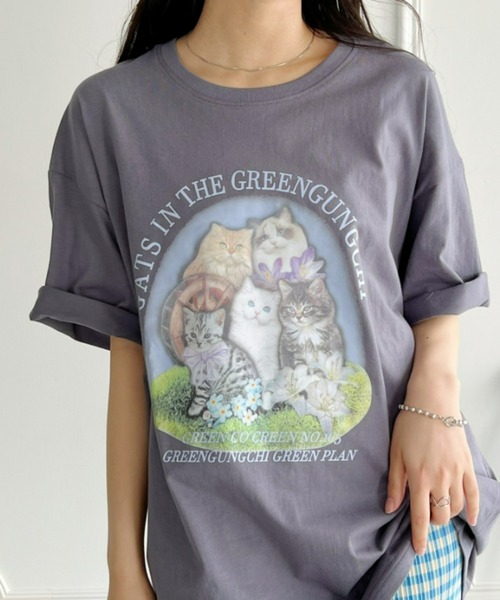 √nuage(ルートニュアージュ)の「【S~XXLサイズ】キャットプリントオーバーTシャツ(Tシャツ/カットソー・レディース・ブラック/ホワイト/チャコールグレー・XL/XXL/S/M/L)」の13枚目の写真