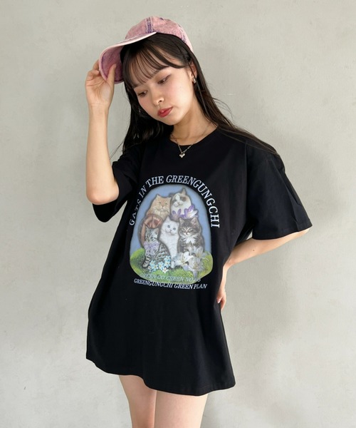 √nuage(ルートニュアージュ)の「【S~XXLサイズ】キャットプリントオーバーTシャツ(Tシャツ/カットソー・レディース・ブラック/ホワイト/チャコールグレー・XL/XXL/S/M/L)」の11枚目の写真
