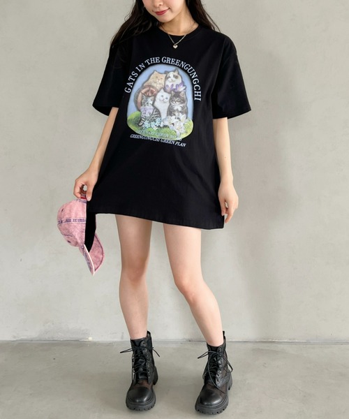 √nuage(ルートニュアージュ)の「【S~XXLサイズ】キャットプリントオーバーTシャツ(Tシャツ/カットソー・レディース・ブラック/ホワイト/チャコールグレー・XL/XXL/S/M/L)」の12枚目の写真