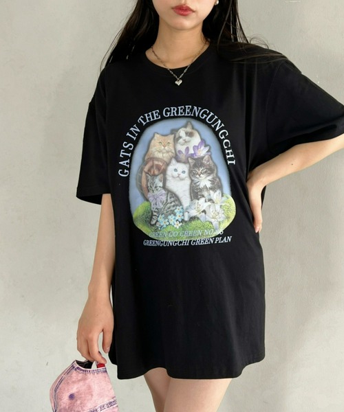 √nuage(ルートニュアージュ)の「【S~XXLサイズ】キャットプリントオーバーTシャツ(Tシャツ/カットソー・レディース・ブラック/ホワイト/チャコールグレー・XL/XXL/S/M/L)」の9枚目の写真