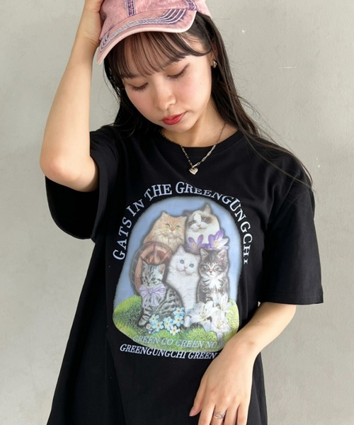 √nuage(ルートニュアージュ)の「【S~XXLサイズ】キャットプリントオーバーTシャツ(Tシャツ/カットソー・レディース・ブラック/ホワイト/チャコールグレー・XL/XXL/S/M/L)」の8枚目の写真