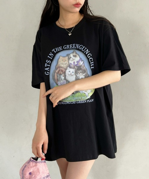 √nuage(ルートニュアージュ)の「【S~XXLサイズ】キャットプリントオーバーTシャツ(Tシャツ/カットソー・レディース・ブラック/ホワイト/チャコールグレー・XL/XXL/S/M/L)」の10枚目の写真