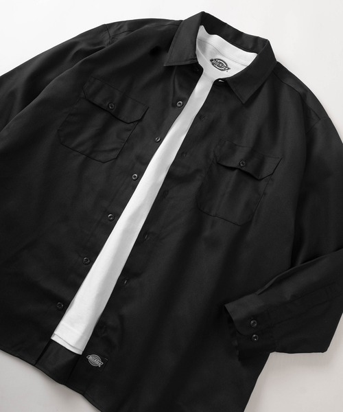 Dickies（ディッキーズ）の「【Dickies/ディッキーズ】ワンポイントロゴ ビッグシルエット ロングスリーブ ワークシャツ/長袖シャツ/オーバーサイズ（シャツ/ブラウス・メンズ・ベージュ/ネイビー/チャコールグレー/ダークグリーン/スカイブルー/ブラック・L/XL/M）」の2枚目の写真