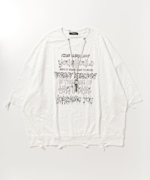 NOVESSEL(ノベセル)の「A'GEM/9 × .kom『NOVESSEL/ノベセル』ネックレス付きダメージ加工Tシャツ(Tシャツ/カットソー・レディース・ホワイト/ブラック・FREE)」の16枚目の写真