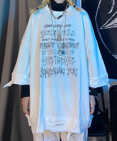 NOVESSEL(ノベセル)の「A'GEM/9 × .kom『NOVESSEL/ノベセル』ネックレス付きダメージ加工Tシャツ(Tシャツ/カットソー・レディース・ホワイト/ブラック・FREE)」の13枚目の写真