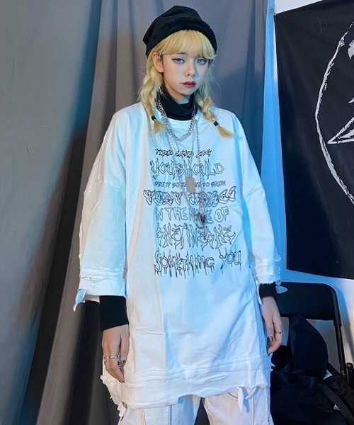 NOVESSEL(ノベセル)の「A'GEM/9 × .kom『NOVESSEL/ノベセル』ネックレス付きダメージ加工Tシャツ(Tシャツ/カットソー・レディース・ホワイト/ブラック・FREE)」の5枚目の写真