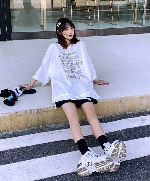 NOVESSEL(ノベセル)の「A'GEM/9 × .kom『NOVESSEL/ノベセル』ネックレス付きダメージ加工Tシャツ(Tシャツ/カットソー・レディース・ホワイト/ブラック・FREE)」の15枚目の写真