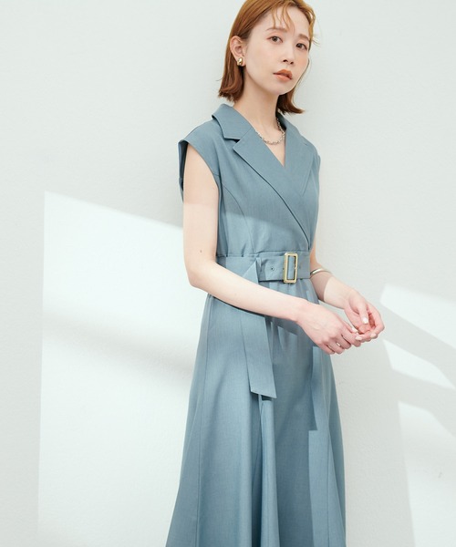 WEB限定カラーあり/テーラードカラーノースリワンピース