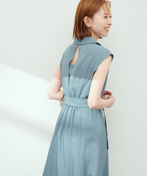 WEB限定カラーあり/テーラードカラーノースリワンピース