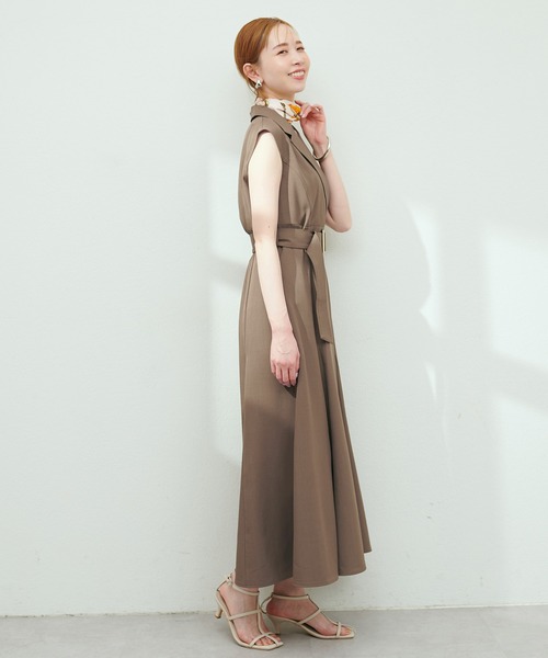 WEB限定カラーあり/テーラードカラーノースリワンピース