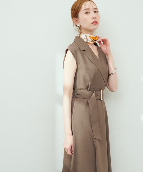 WEB限定カラーあり/テーラードカラーノースリワンピース