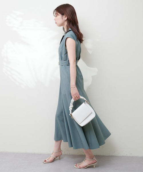 WEB限定カラーあり/テーラードカラーノースリワンピース