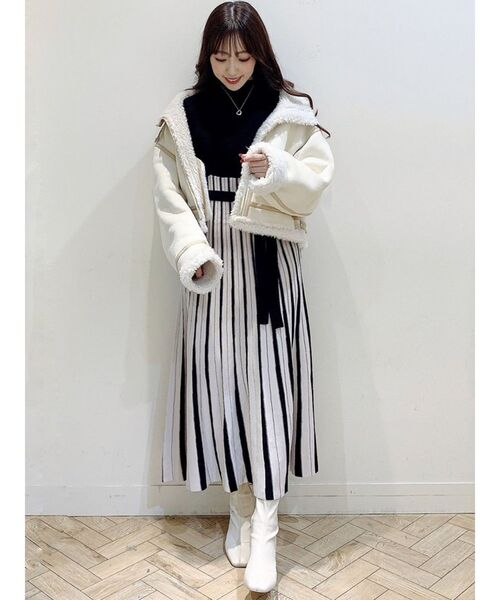 セール】配色チェンジリブロングスリーブニットワンピース（ワンピース