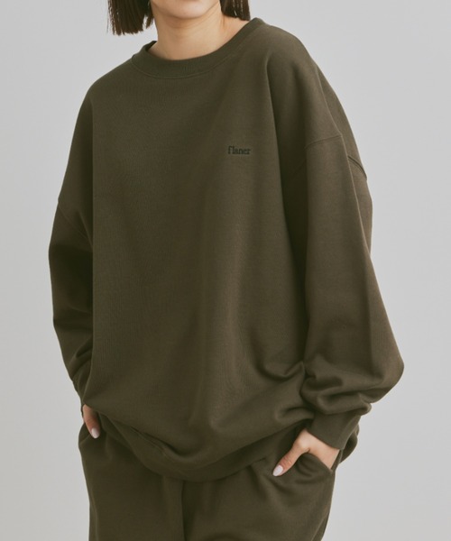 flaner（フラネ）の「Loose flaner logo sweat / ルーズflanerロゴスウェット（スウェット・レディース・グレー/オリーブ/ブラック/ネイビー・MEDIUM/LARGE）」の3枚目の写真