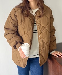 キルティングノーカラーブルゾン