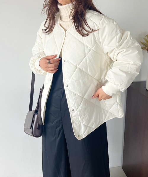 CLEA（クレア）の「キルティングノーカラーブルゾン（ブルゾン・レディース・ブラウン/アイボリー/ブラック・FREE）」の5枚目の写真