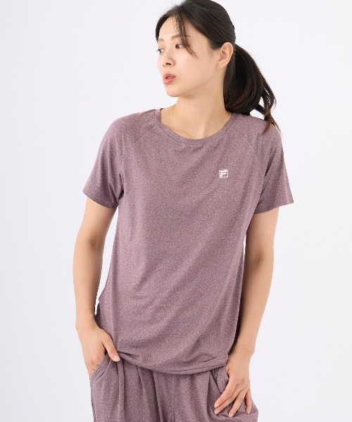 *フィラ* レース柄　Tシャツ トップス M ベージュ　新品未使用 セール】【FILA:フィラ】レディースベア天竺Tシャツ ヨガ