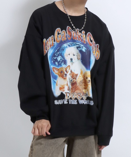 セール】犬が世界を救うフォトプリント & 別注 リンガーTシャツ風 犬