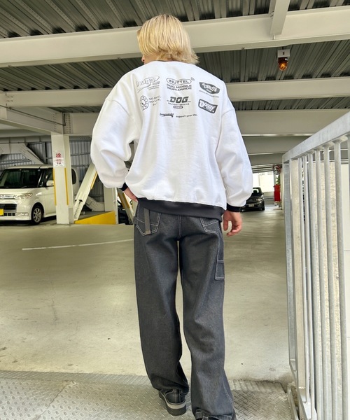 Salong hameu（サロン ハミュー）の「犬が世界を救うフォトプリント & 別注 リンガーTシャツ風 犬ロゴプリント 裏起毛スウェットトップス メンズ レディース/長袖プルオーバートレーナー/犬モチーフ/犬グッズ（スウェット・レディース・グレー系その他/ホワイト/ホワイト系その他/ブラック/ブラック系その他/アッシュグレー/ブラウン/ワインレッド・XL/L/M）」の12枚目の写真