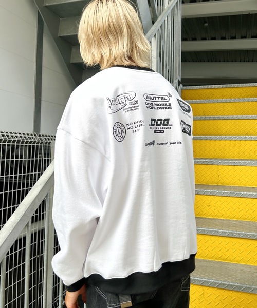 Salong hameu（サロン ハミュー）の「犬が世界を救うフォトプリント & 別注 リンガーTシャツ風 犬ロゴプリント 裏起毛スウェットトップス メンズ レディース/長袖プルオーバートレーナー/犬モチーフ/犬グッズ（スウェット・レディース・グレー系その他/ホワイト/ホワイト系その他/ブラック/ブラック系その他/アッシュグレー/ブラウン/ワインレッド・XL/L/M）」の17枚目の写真