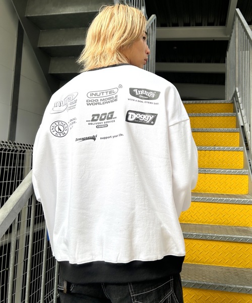 Salong hameu（サロン ハミュー）の「犬が世界を救うフォトプリント & 別注 リンガーTシャツ風 犬ロゴプリント 裏起毛スウェットトップス メンズ レディース/長袖プルオーバートレーナー/犬モチーフ/犬グッズ（スウェット・レディース・グレー系その他/ホワイト/ホワイト系その他/ブラック/ブラック系その他/アッシュグレー/ブラウン/ワインレッド・XL/L/M）」の16枚目の写真