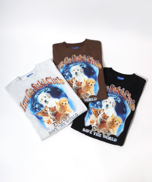 Salong hameu（サロン ハミュー）の「犬が世界を救うフォトプリント & 別注 リンガーTシャツ風 犬ロゴプリント 裏起毛スウェットトップス メンズ レディース/長袖プルオーバートレーナー/犬モチーフ/犬グッズ（スウェット・レディース・グレー系その他/ホワイト/ホワイト系その他/ブラック/ブラック系その他/アッシュグレー/ブラウン/ワインレッド・XL/L/M）」の19枚目の写真