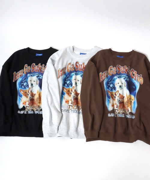 Salong hameu（サロン ハミュー）の「犬が世界を救うフォトプリント & 別注 リンガーTシャツ風 犬ロゴプリント 裏起毛スウェットトップス メンズ レディース/長袖プルオーバートレーナー/犬モチーフ/犬グッズ（スウェット・レディース・グレー系その他/ホワイト/ホワイト系その他/ブラック/ブラック系その他/アッシュグレー/ブラウン/ワインレッド・XL/L/M）」の20枚目の写真
