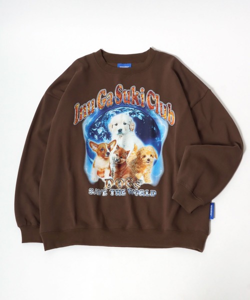 Salong hameu（サロン ハミュー）の「犬が世界を救うフォトプリント & 別注 リンガーTシャツ風 犬ロゴプリント 裏起毛スウェットトップス メンズ レディース/長袖プルオーバートレーナー/犬モチーフ/犬グッズ（スウェット・レディース・グレー系その他/ホワイト/ホワイト系その他/ブラック/ブラック系その他/アッシュグレー/ブラウン/ワインレッド・XL/L/M）」の22枚目の写真