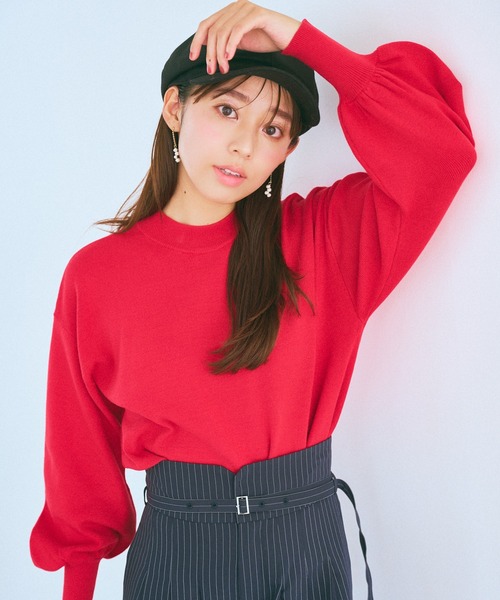 mysty woman（ミスティウーマン）の「【WEB限定カラー有】ボリュームスリーブハイネックニット　978476（ニット/セーター・レディース・ライトブルー/モカ/ライトグリーン/アイボリー/ピンク/ブラック/レッド/ダークブラウン/ライトブラウン・FREE）」の9枚目の写真