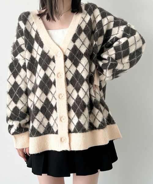 Heather（ヘザー）の「起毛アーガイルニットカーディガン 979341